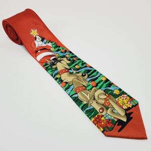 Noel Necktie Red & Green Christmas Pattern Men's Neck Tie Santa Reindeer